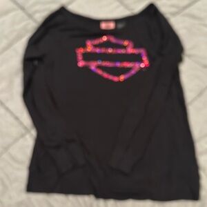 Harley-Davidson. Black long sleeve shirt. Pink bling.